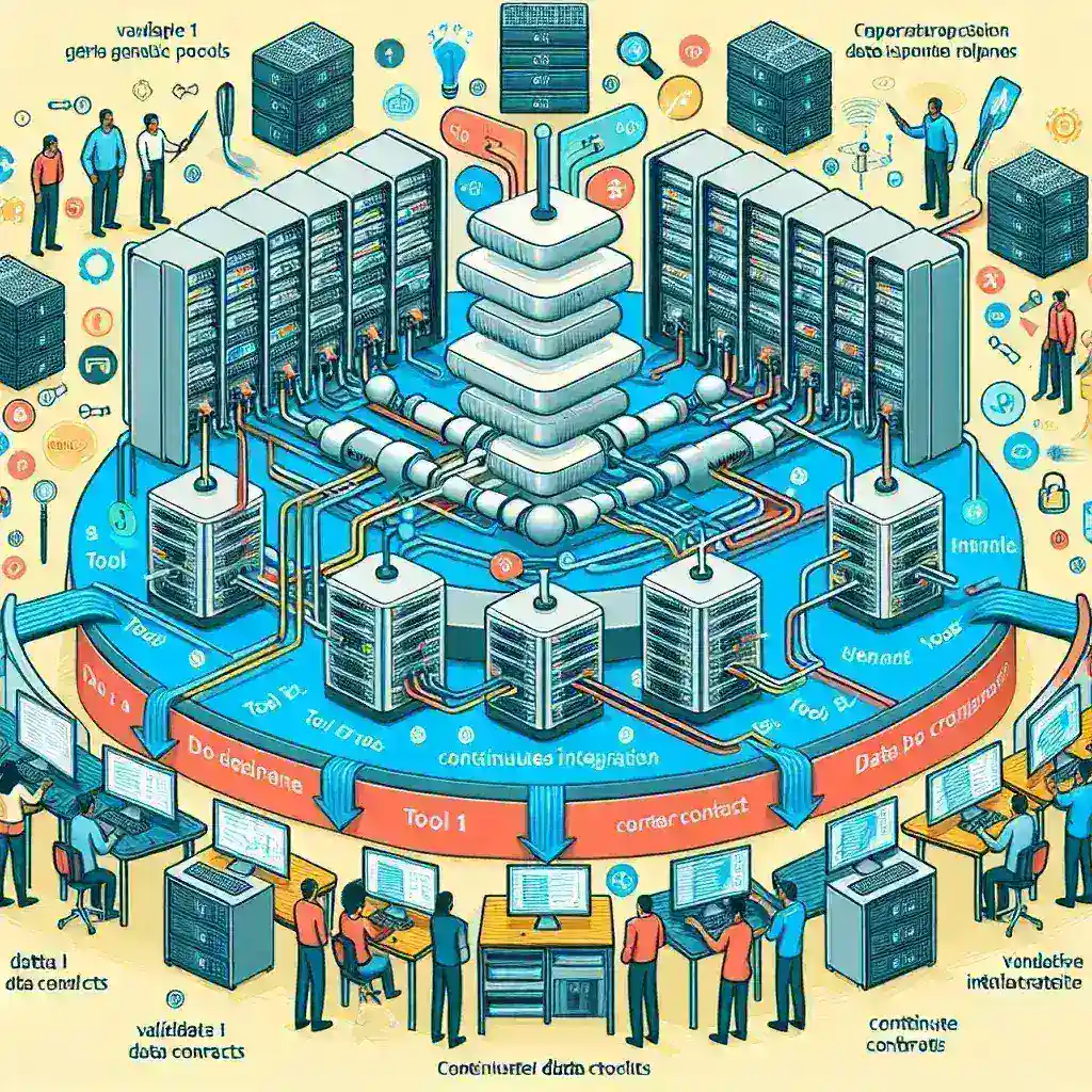 "Various data validation tools illustrated as part of an article on optimizing CI pipelines for data contract validation, targeting modern data teams."